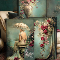 Romantic Floral, Lady & a Parasol, Matching Set