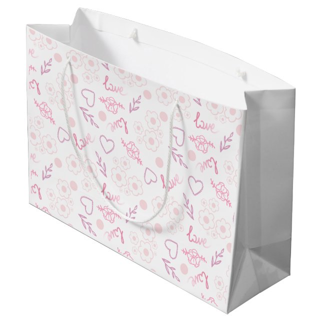 Romantic Floral Love Pattern Large Gift Bag (Back Angled)