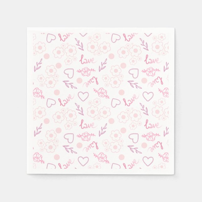 Romantic Floral Love Pattern Napkin (Front)