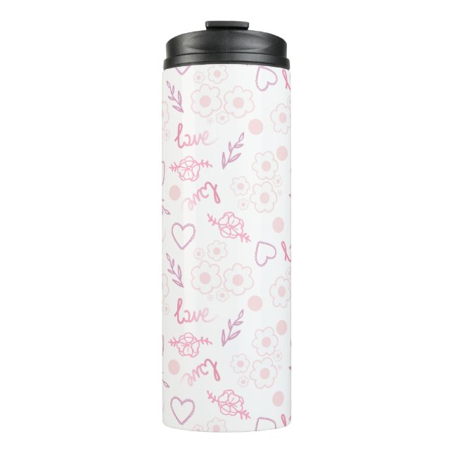 Romantic Floral Love Pattern Thermal Tumbler (Front)