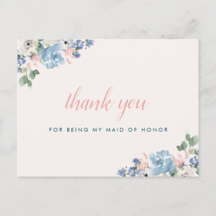 Romantic floral Maid of honour thank you card