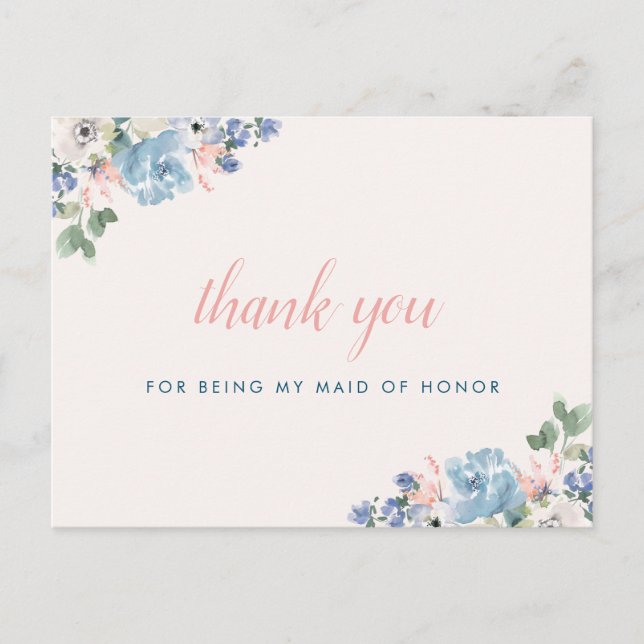 Romantic floral Maid of honour thank you card (Front)