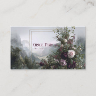 Romantic Floral Misty Mountain Valley Gold Frame Business Card