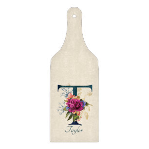 Romantic Floral Monogram Letter T  Cutting Board
