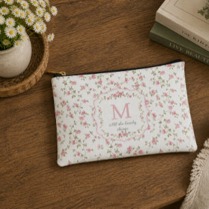 Romantic Floral Monogram   Vintage Cottagecore Accessory Pouch