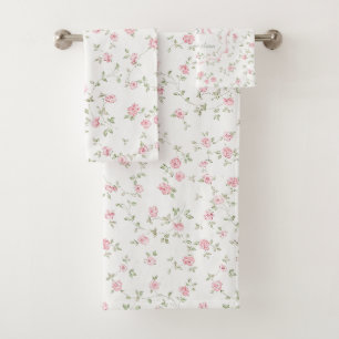 Romantic Floral Monogram Vintage Cottagecore Bath Towel Set