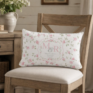 Romantic Floral Monogram   Vintage Cottagecore Lumbar Cushion