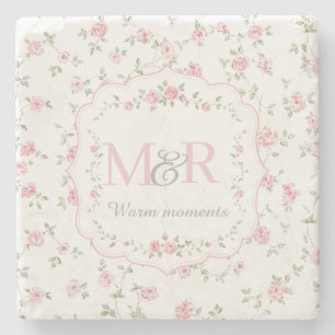 Romantic Floral Monogram Vintage Cottagecore Stone Coaster