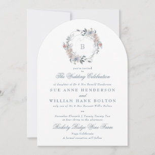 Romantic Floral Monogram Wreath Arch Wedding Invitation