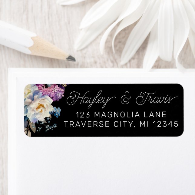 Romantic Floral Moody Dark Flowers Return Address Label (Insitu)