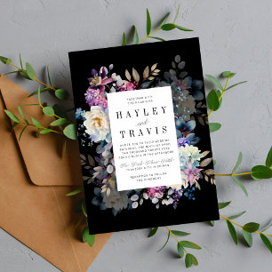 Romantic Floral Moody Dark Flowers Wedding Invitation