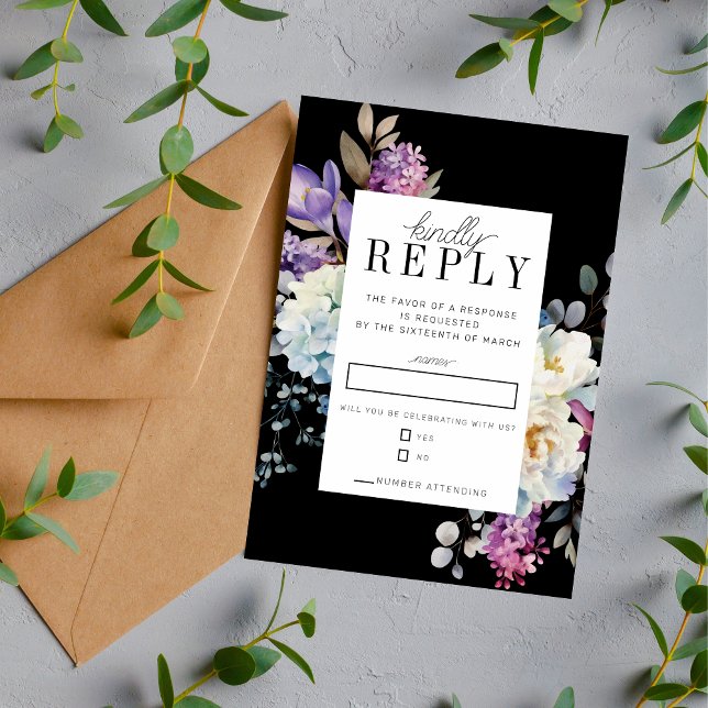 Romantic Floral Moody Dark Flowers Wedding RSVP Card (Creator Uploaded)