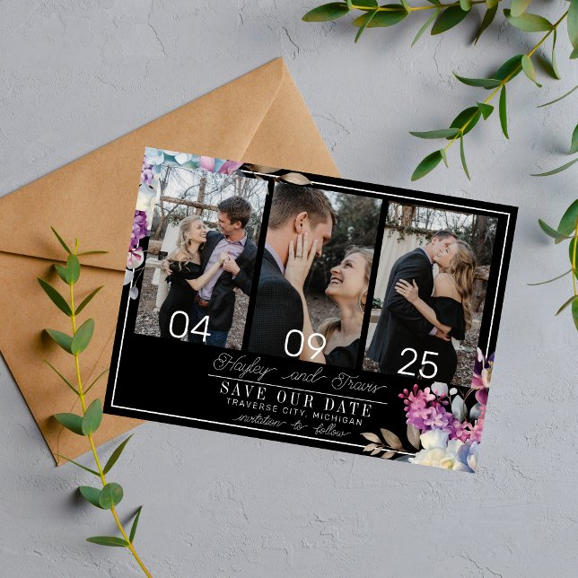 Romantic Floral Moody Dark Flowers Wedding Save The Date (Creator Uploaded)