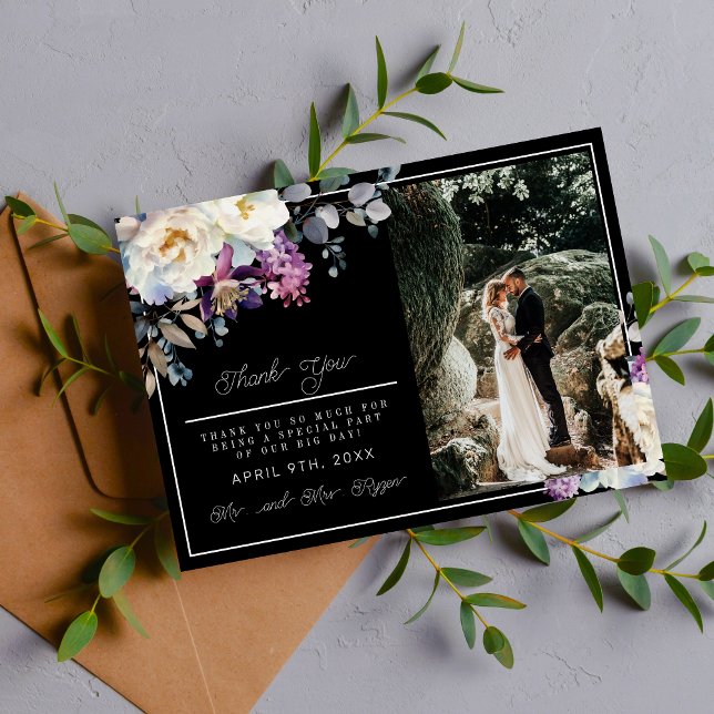 Romantic Floral Moody Dark Flowers Wedding Thank You Card (Creator Uploaded)
