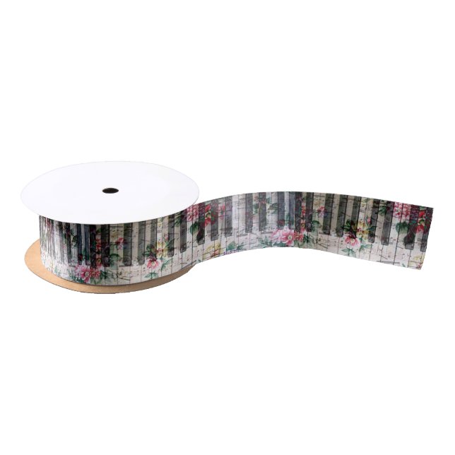 romantic floral music piano satin ribbon (Spool)