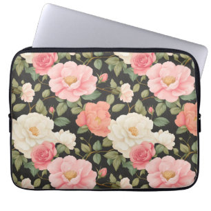 Romantic Floral Noir with Hand-Painted Style Roses Laptop Sleeve