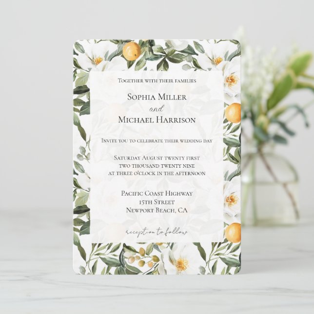 Romantic Floral Oranges Sicily Italian Wedding Invitation (Standing Front)