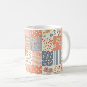 Romantic Floral Patchwork in Blush Pink and Ivory Coffee Mug