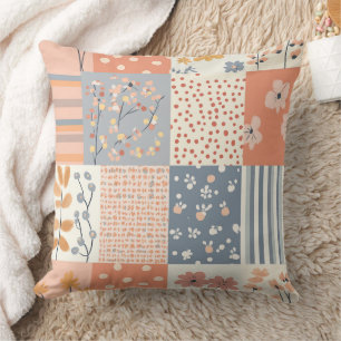 Romantic Floral Patchwork in Blush Pink and Ivory Cushion