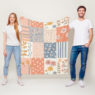 Romantic Floral Patchwork in Blush Pink and Ivory Fleece Blanket