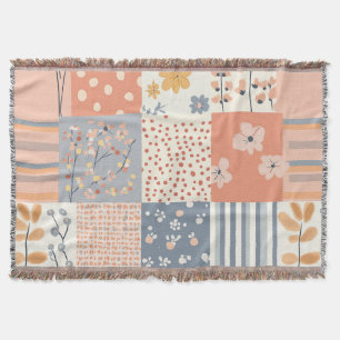 Romantic Floral Patchwork in Blush Pink and Ivory Throw Blanket