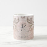 Romantic Floral Pattern Monogram Coffee Mug<br><div class="desc">Design features a romantic floral pattern over a vintage-like pale blush-pink pattern.  Easily customise Name and monogram of choice.  Ideal gift and keepsake idea for the bridesmaid,  maid of honour,  wedding party,  engagement,  and more.</div>