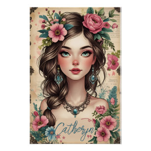Romantic Floral Portrait Poster