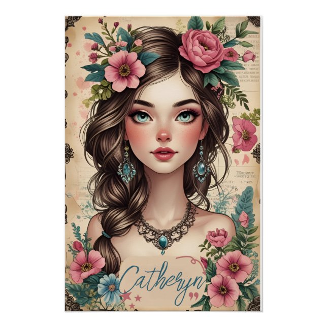 Romantic Floral Portrait Poster (Front)