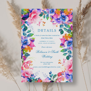 Romantic Floral Rainbow Ombre Wedding Details Enclosure Card