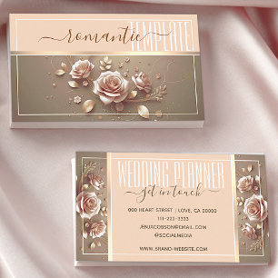 Romantic Floral Roses Golden Decorative Aesthetic Business Card