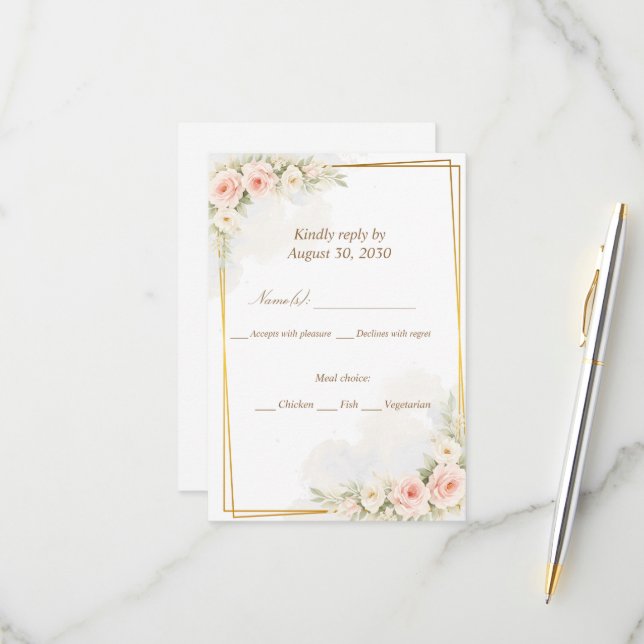 Romantic Floral RSVP Card Dusty Blush Peony Botani (Front/Back In Situ)