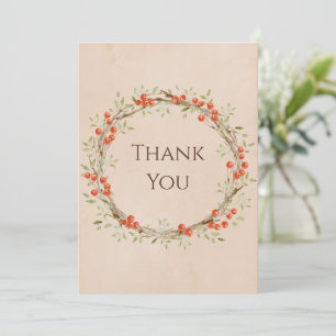 Romantic Floral Script Wreath Simple Wedding Thank You Card