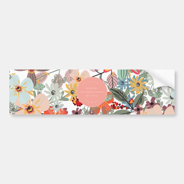 Romantic Floral soft Pink Green peach Bumper Sticker (Front)