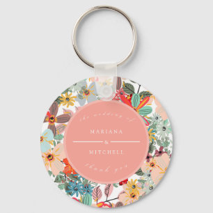 Romantic Floral soft Pink Green peach Classic Key Ring