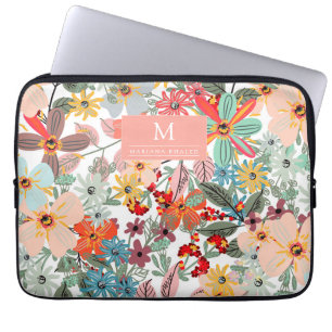 Romantic Floral soft Pink Green peach Classic Laptop Sleeve