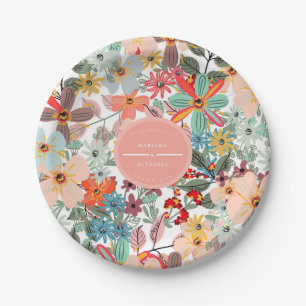 Romantic Floral soft Pink Green peach  Classic  Paper Plate