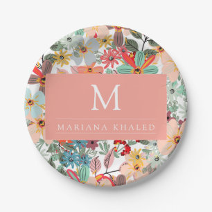 Romantic Floral soft Pink Green peach  Classic   Paper Plate