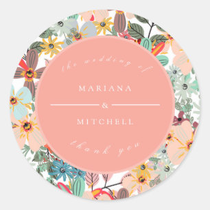Romantic Floral soft Pink Green peach Classic Round Sticker