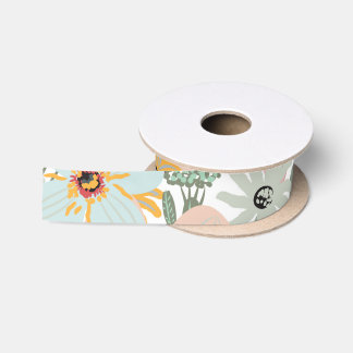 Romantic Floral soft Pink Green peach  Classic  Satin Ribbon