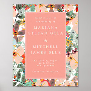 Romantic Floral soft Pink Green peach Invitation Poster