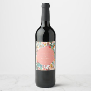 Romantic Floral soft Pink Green peach Wine Label
