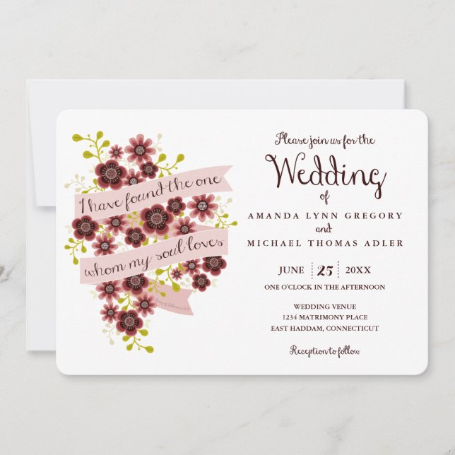 Romantic Floral Song of Solomon Wedding Invitation (Front)
