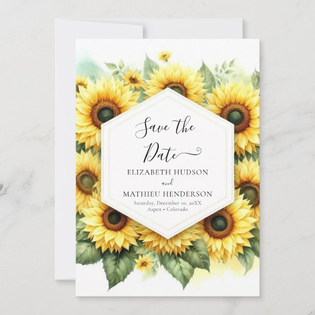 Romantic Floral Sunflower Wedding Save The Date (Front)