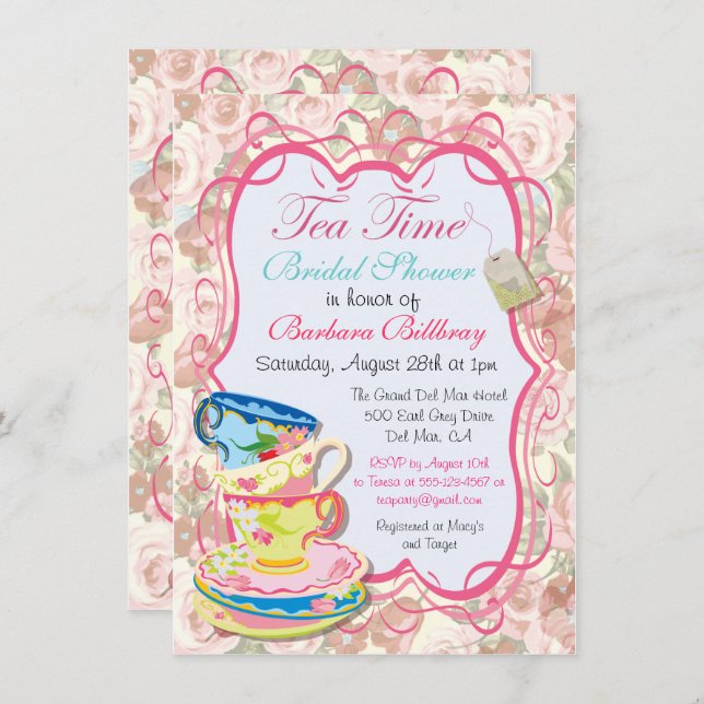 Romantic Floral Tea Party Invitation (Front/Back)