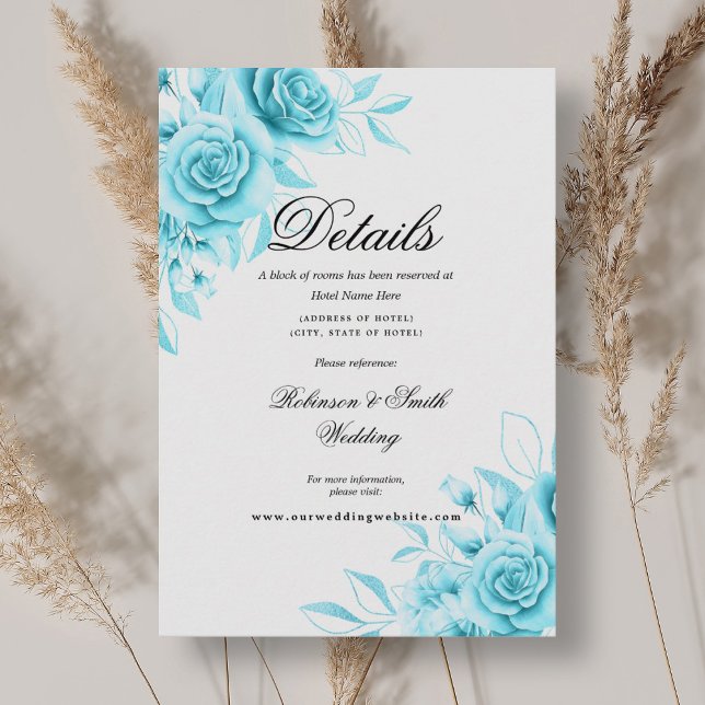 Romantic Floral Turquoise Wedding Details Enclosure Card (Romantic Floral Turquoise Wedding Details Enclosure Card)