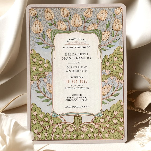 Romantic Floral Vine Art Nouveau Wedding Invitation (Creator Uploaded)