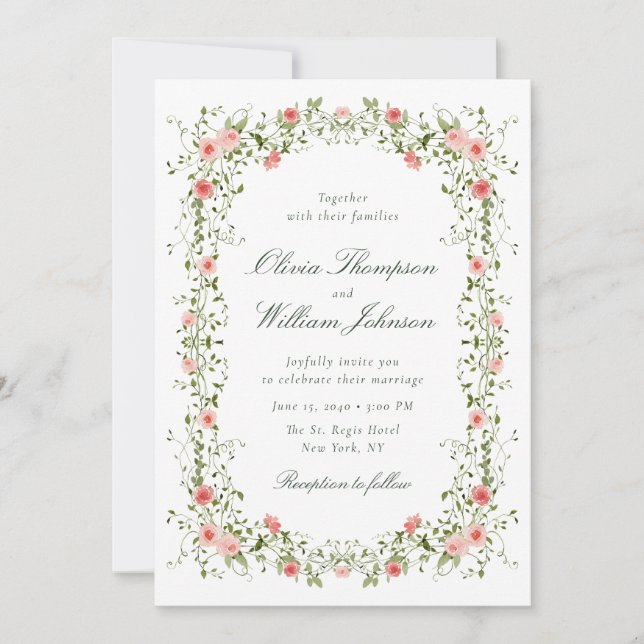 Romantic Floral Vine Frame Wedding Invitation (Front)