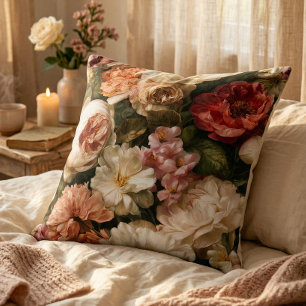 Romantic Floral Watercolor Peony Rose Pattern Cushion