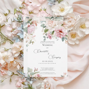 Romantic floral watercolor roses wedding invitation