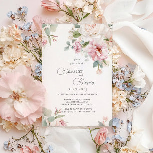 Romantic floral watercolor roses wedding invitation